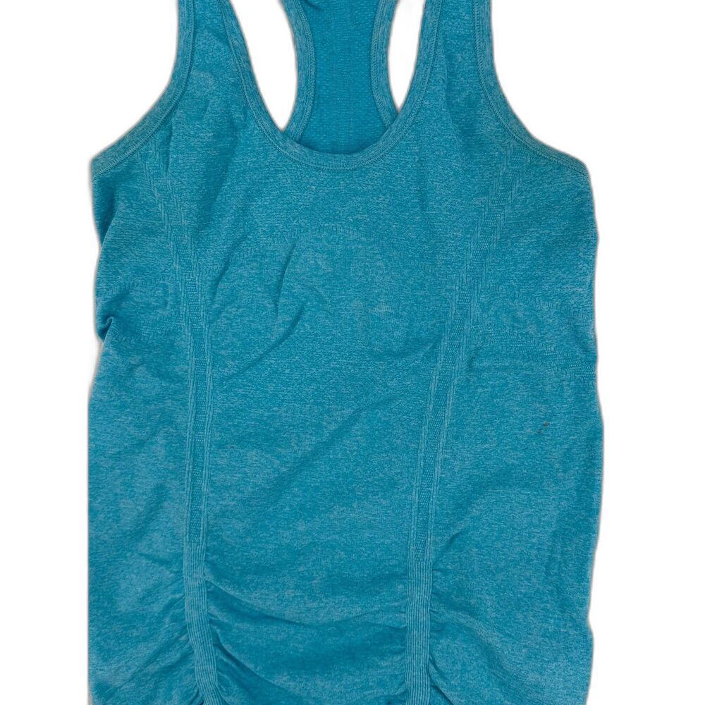 Athleta Yoga‎ Tank Top XS Turquoise Blue Side Ruched Strappy Cross Back Workout